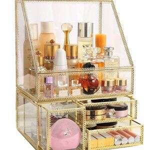 Vintage Glass & Brass 3 Drawer Organizer